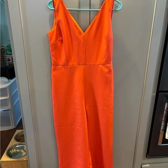 Sam Edelman Womens Sleeveless V Neck Wide Leg Crop Jumpsuit Coral Punch Size 8 - Picture 3 of 7
